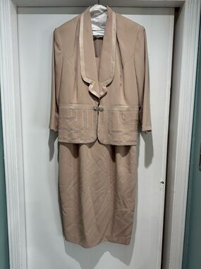 OBSESSIONS COUTURE Beige 2 PC FORMAL EMBELLISHED SUIT jacket & dress